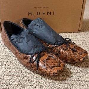 M. Gemi Tan and Black Snake Print Flats